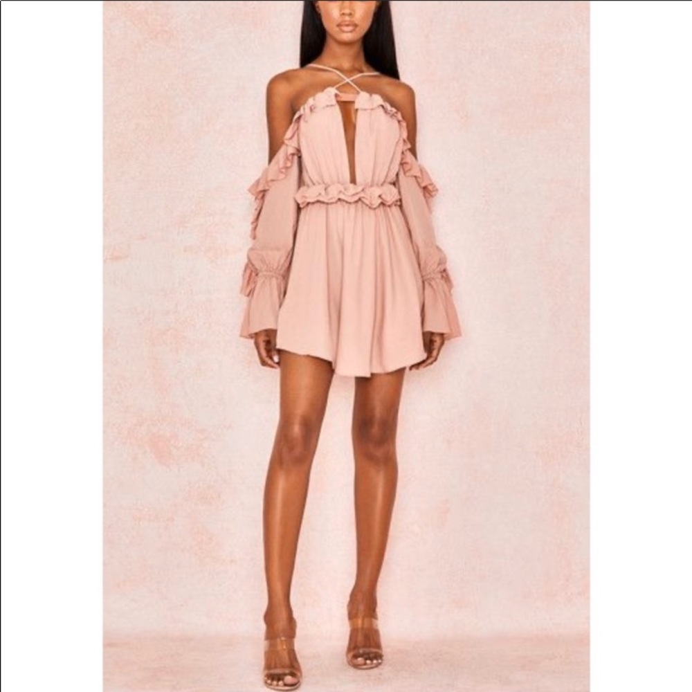 HOUSE OF CB Blush Off Shoulder Ruffle Dress